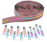 Elesunory #5 Nylon Rainbow Zipper Tape - 9.84 Yards With 12Pcs 3 Style Rainbow Zipper Pull, Heavy Duty for DIY Tailor Sewing Crafts