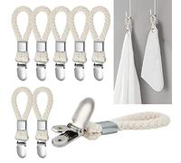 Elesunory 8PCS Hanging Tea Towels Clip, Metal Towel Hanger with Loop Cotton, Hand Towel Hook for Home Kitchen Bathroom Hanging Towels