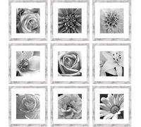 eletecpro 12x12 Picture Frames Set of 9 Farmhouse Gallery Wall Frame Set Displays 8x8 Photo with Mat or 12x12 No Mat, Distressed White Farmhouse Wall Decor, Square Poster Frames