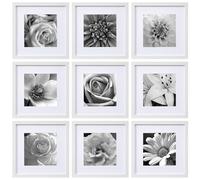 eletecpro 12x12 Picture Frames Set of 9 with Clear Acrylic Cover, Display 8x8 Photos with Mat or 12x12 Without, Classic and Sturdy Square Collage Gallery Wall Decor, Easy Wall Mount, White