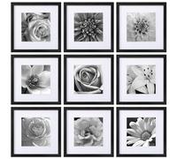 eletecpro 12x12 Picture Frames Set of 9 with Clear Acrylic Cover, Display 8x8 Photos with Mat or 12x12 Without, Classic and Sturdy Square Collage Gallery Wall Decor, Easy Wall Mount, Black