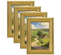 eletecpro 4x6 Gold Picture Frames Set of 4, Vintage Photo Frames with Clear Acrylic Cover, Gallery Wall Art Display 4x6 Photo for Tabletop and Wall Mount, Home Decor