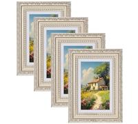 eletecpro 4x6 Vintage Picture Frame, Glass Cover, Silver Beige, 4-Pack