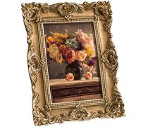 eletecpro 5x7 Vintage Picture Frame with Real Glass Cover, Ornate Antique Photo Frame, Display 5x7 Picture for Tabletop or Wall Hanging Horizontal & Vertical, Gold Home Decor for Gallery Art