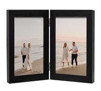 eletecpro Black 5x7 Double Picture Frame, Hinged Picture Frame with Real Glass, Folding Photo Frame Displays 2 Photos for Tabletop Home Decoration