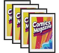 eletecpro Comic Book Frame, 4 Pack 8x12 Comic Picture Magazine Frames with Black White Double-sided Mat, Fits Current Single Comic Book up to 6 3/4" x 10 1/4", Wall or Tabletop Display, Black