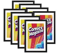eletecpro Comic Book Frame, 8 Pack 8x12 Comic Picture Magazine Frames with Black White Double-sided Mat, Fits Current Single Comic Book up to 6 3/4" x 10 1/4", Wall or Tabletop Display, Black