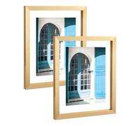 eletecpro Floating Frame Set of 2, Double Reinforced Glass Picture Frames Display Any Size Photo up to 11x14, Home Decor Picture Frame for Wall Mounting or Table Top, Gold