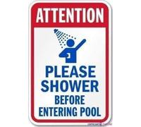 Eletina Pool Rules Sign, Pool Safety Sign, Attention Please Shower Before Entering, 8x12 inches, Aluminum, Tin, Minimalist Style, Warning Sign