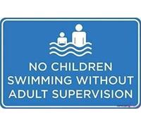 Eletina Pool Safety Sign, No Children Swimming Without Adult Supervision, Blue White Aluminum & Tin Metal 8x12 inches, Minimalist Style