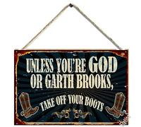 ELEtina Retro Wooden Signs/Garth Brooks - Unless You're God or Garth Brooks, take Off Your Boots Wood Sign,Home Wooden Custom Wall Art Decor Wooden Signs 8x12 INCH-Primitive Wood Plaque Sign