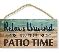 ELEtina Retro Wooden Signs/Patio Wall Decor Backyard Patio Signs And Decor Outdoor Hanging Sign For Home, Bar, Porch - Relax Unwind You're On Patio Time Wooden Signs 8x12 INCH