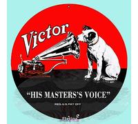 Eletina Round aluminum metal tin sign His Master's Voice-RCA Nipper Victor Record Phonograph Tin Sign,Retro look home decor club bar poster 12x12 Inch