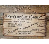 Eletina Rustic Wooden Sign - Hat Creek Cattle Company Livery Emporium Lonesome Dove Sign - Western Words & Quotes Wall Art - 16x8 inches