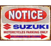 Eletina Vintage Metal Tin Sign Decor Notice Suzuki Motorcycles Parking Only Metal Tin Sign Poster Wall Plaque Garage Fun Home Art Deco 8x12