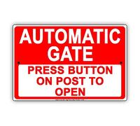 Eletina Warning Sign Automatic Gate Press Button On Post to Open Informational Sign Business Sign 12X8 Inches Aluminum Metal Tin Sign