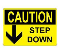 Eletina Warning Sign Caution Step Down W Down Arrow Yellow Sign Business Sign 12X8 Inches Aluminum Metal Tin Sign