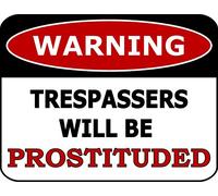 Eletina ""Warning Trespassers Will Be Prostituted"" 12 inch by 8 inch Laminated Funny Sign