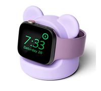 ELETIUO Apple Watch Charger Stand, Silicone Dock Holder for Apple Watch Series 10-1/Ultra2/Ultra/SE (46/45/44/42/41/40/38mm), Bear - Shaped, Supports Nightstand Mode, Purple