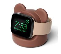 ELETIUO Charger Stand Silicone Dock Holder Compatible with Apple Watch Series 8/Ultra/SE2/7/6/SE/5/4/3/2/1 (49/45/44/42/41/40/38mm),Bear iWatch Charging Dock,Supports Nightstand Mode,Brown