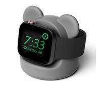 ELETIUO Charger Stand Silicone Dock Holder Compatible with Apple Watch Series Ultra2/Ultra/10/9/8/SE2/7/6/SE/5/4/3/2/1 (46/45/44/42/41/40/38mm),Bear iWatch Charging Dock,Supports Nightstand Mode,Grey