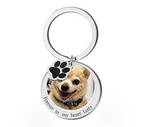 Eletizy Custom Pet Photo Keychain Personalized Photo Pawprint Dog Tag Gemstone Key Chain Engraved Keyring Animal Pet Lover (Sliver-01)