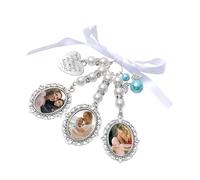 Eletizy Custom Wedding Bouquet Photo Charm Personalized Bouquet Charms for Wedding Party Memory Bridal, Lacy Oval Bridal Charm Angel Pendant You Are Always in My Heart