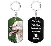 Eletizy Customise Stainless Steel Photo Keyring Personalised Photo Text Single & Double-sided Pendant Dog Tag Wedding Anniversary Family Photo Couple Keyring Dog Memorial Gifts (Black02)