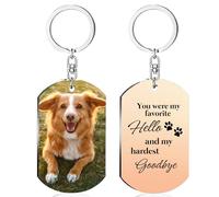 Eletizy Customise Stainless Steel Photo Keyring Personalised Photo Text Single & Double-sided Pendant Dog Tag Wedding Anniversary Family Photo Couple Keyring Dog Memorial Gifts(Rose Gold02)