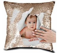 Eletizy Personalized Picture Magic Reversible Custom Throw Pillowcase, DIY Design Sequin Pictures Photos, Single Side Printed Photo Throw Pillow Case, 16''x16'', Champagne (Case Only)