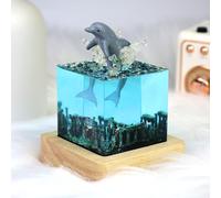 eletriace Handcrafted Dolphin Night Light Epoxy Resin Deep Sea Night Lamp Bedside Table Lamp with USB Stand Unique Home Decor Accent