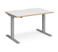 elev 1200mm electric height adjustable desk in white oak silver
