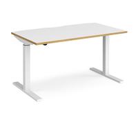 elev 1400mm electric height adjustable desk in white and oak