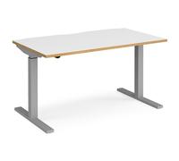 elev 1400mm electric height adjustable desk in white oak silver
