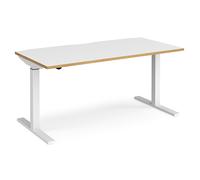 elev 1600mm electric height adjustable desk in white and oak