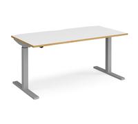 elev 1600mm electric height adjustable desk in white oak silver