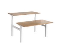 Elev8² Rectangular Sit Stand Back to Back Desk with Beech Coloured Melamine Top and White Frame 4 Legs Touch 1400 x 1650 x 675 - 1300 mm