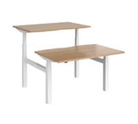 Elev8² Rectangular Sit Stand Back to Back Desk with Beech Coloured Melamine Top and White Frame 4 Legs Touch 1200 x 1650 x 675 - 1300 mm