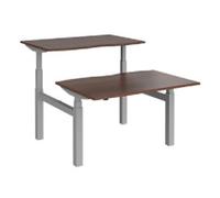 Elev8² Rectangular Sit Stand Back to Back Desk with Walnut Melamine Top and Silver Frame 4 Legs Touch 1200 x 1650 x 675 - 1300 mm