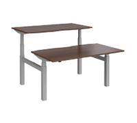 Elev8² Rectangular Sit Stand Back to Back Desk with Walnut Melamine Top and Silver Frame 4 Legs Touch 1400 x 1650 x 675 - 1300 mm