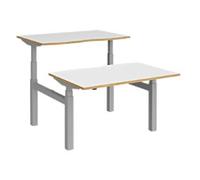 Elev8² Rectangular Sit Stand Back to Back Desk with White & Oak Coloured Melamine Top and Silver Frame 4 Legs Touch 1200 x 1650 x 675 - 1300 mm
