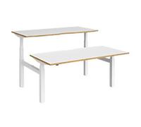 Elev8² Rectangular Sit Stand Back to Back Desk with White & Oak Coloured Melamine Top and White Frame 4 Legs Touch 1600 x 1650 x 675 - 1300 mm