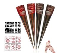 ElevaPulse Henna Tattoo Set - 2 Henna Cones Brown and 2 Red Brown, 20 Stencils, 6 Stickers, Henna Brown Freckles for Body Art