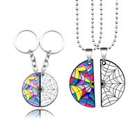 ElevaPulse Wednesday Jewellery Set, 2 Pieces Spider Web Necklace with Key Ring, Bff Matching Accessories for Women, Halloween Costume Accessories, Friendship Gift