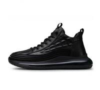 Elevate Shoes Men's UK 5-13 Large Size Travel Shoes PU Walking Shoes Mid Top Flat Shoes with Laces Trend Street Shoes Fashionable Casual Shoes Soft Lightweight Hiking Shoes Wear Resistant, black, 7 UK
