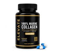Elevate Supplements 100% Marine Collagen (Type 1), 60 Capsules | Added Hyaluronic Acid, Vitamin C & Biotin for Skin, Hair, Nail, Joint & Nervous System Support | Multi-Benefit Beauty Supplement