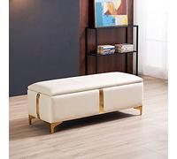 Elevate Your Space: Faux Leather Storage Ottoman Bench Lift-Top Toy Chest & Footrest Stylish Rectangle Design for Bedroom & Living Room - Champagne 31"x18"x17"