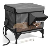 Elevated Base Heated Cat House, Insulated Outdoor Cat Shelter with Safe Escape Door & Magnetic Lock, Cat House for Outside Winter with Two Exits, Weatherproof, for Feral Barn Cat gray M