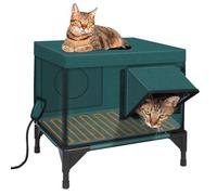 Elevated Base Heated Cat House, Insulated Outdoor Cat Shelter with Safe Escape Door & Magnetic Lock, Cat House for Outside Winter with Two Exits, Weatherproof, for Feral Barn Cat Malachite Green S