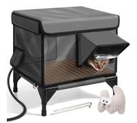 Elevated Base Heated Cat House, Insulated Outdoor Cat Shelter with Two Exits and Cat Toys, Waterproof Eaves, Outside Cat House for Feral Stray Outdoor S